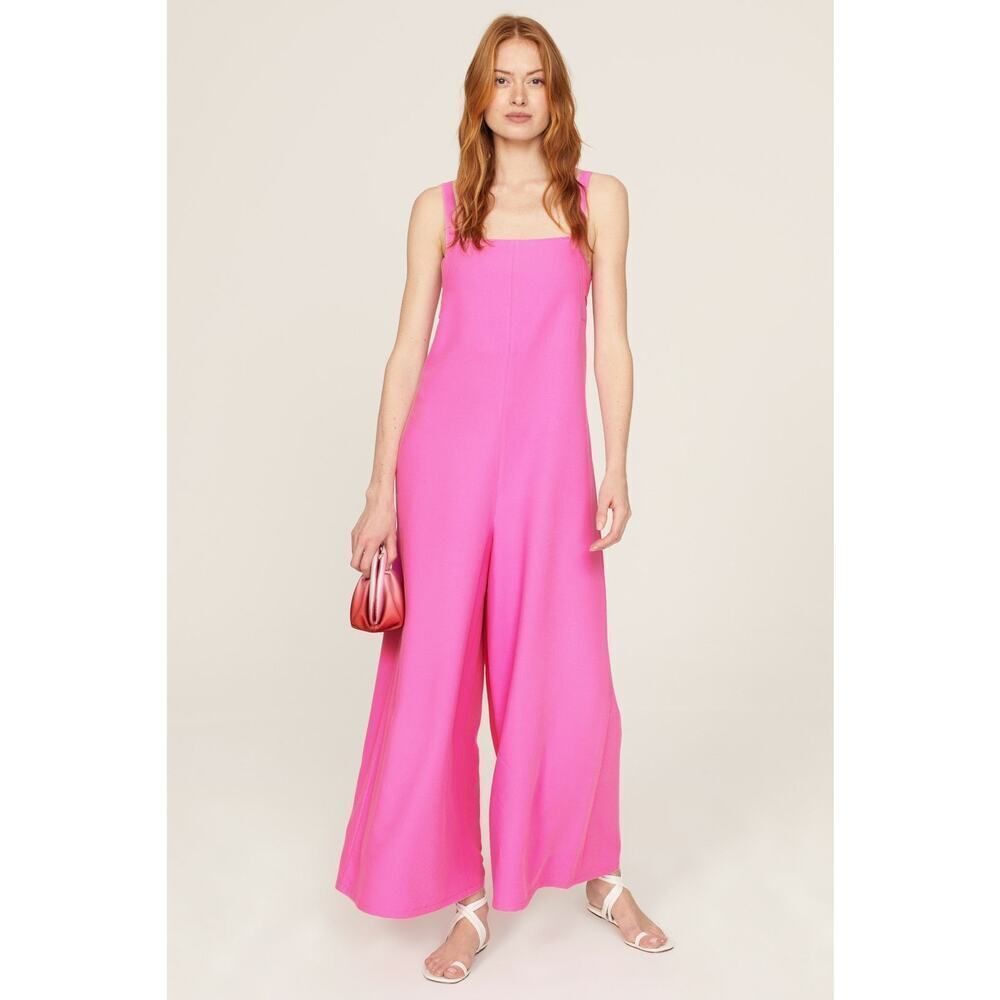 Adam Lippes Collective Jumpsuit Women's 8 Pink Sleeveless Wide Leg Square Neck